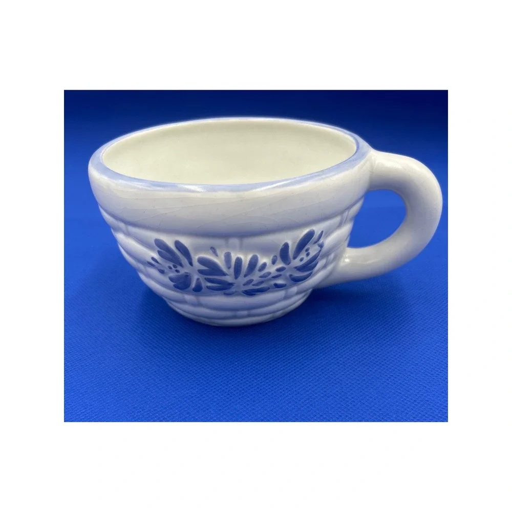 RARE Pfaltzgraff Basketweave Blue Floral Stoneware Cup Mug Vintage USA